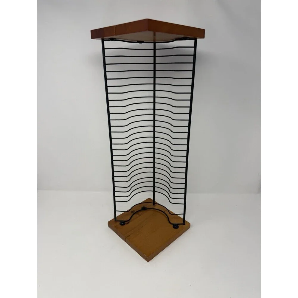 Vintage Wood and Wire CD Tower Rack Stand Holds 30 CDs